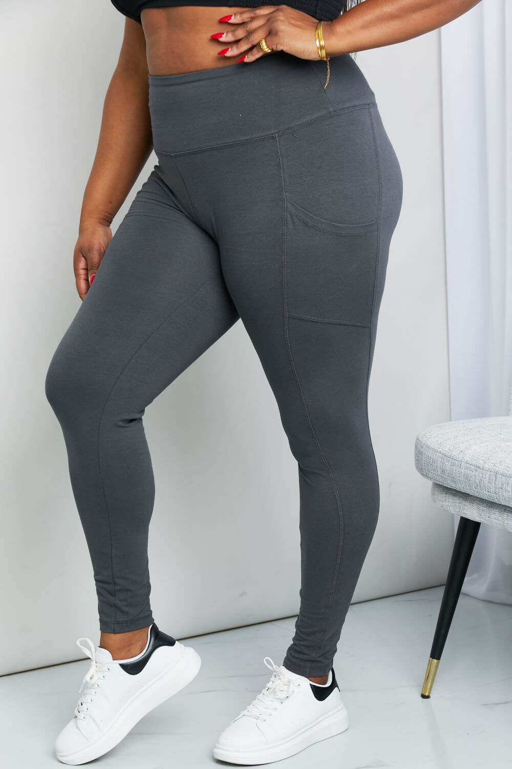 Ready to Roll Full Size Wide Waistband Pocket Leggings in Ash Grey