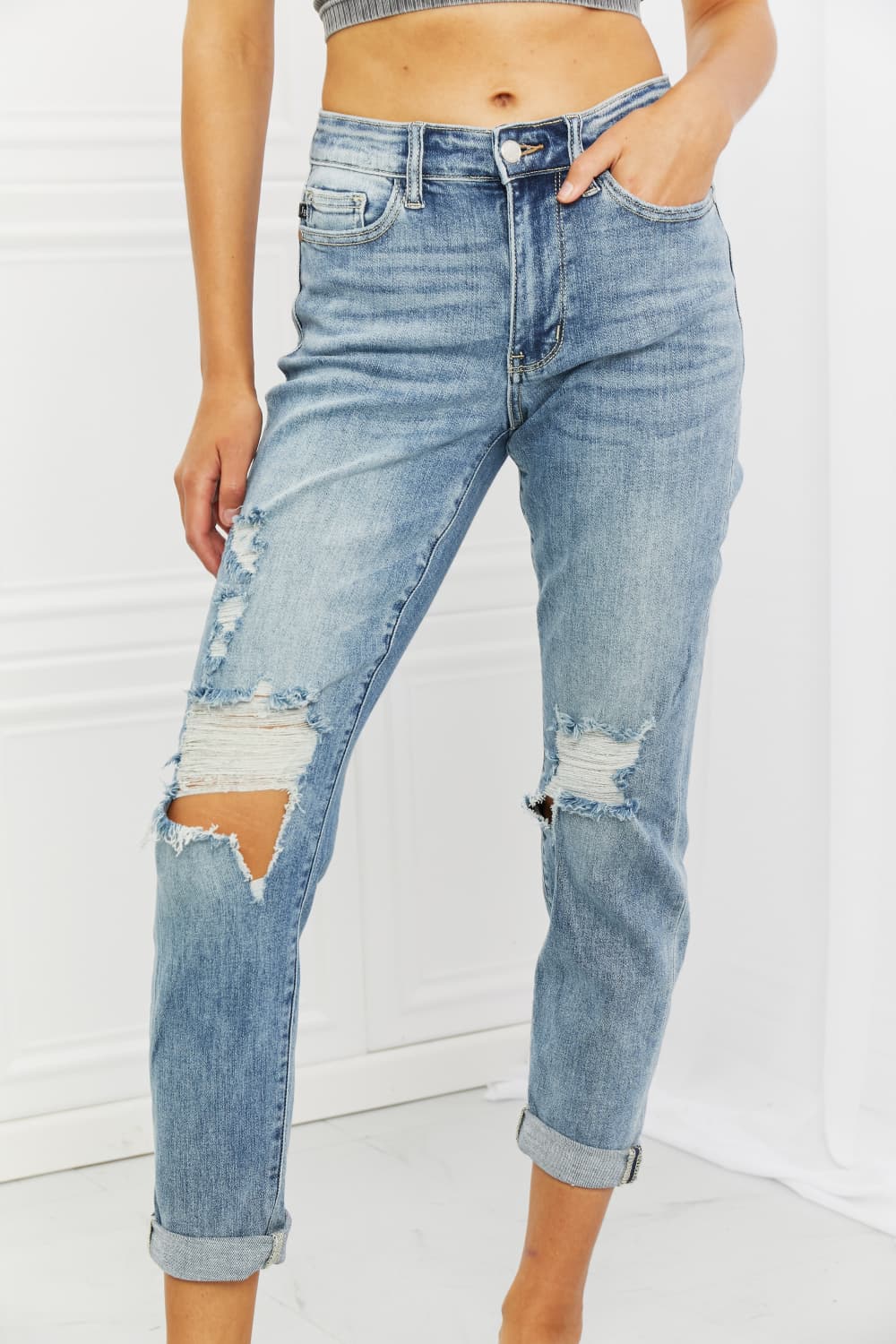 Full Size Mid Rise Boyfriend Jeans