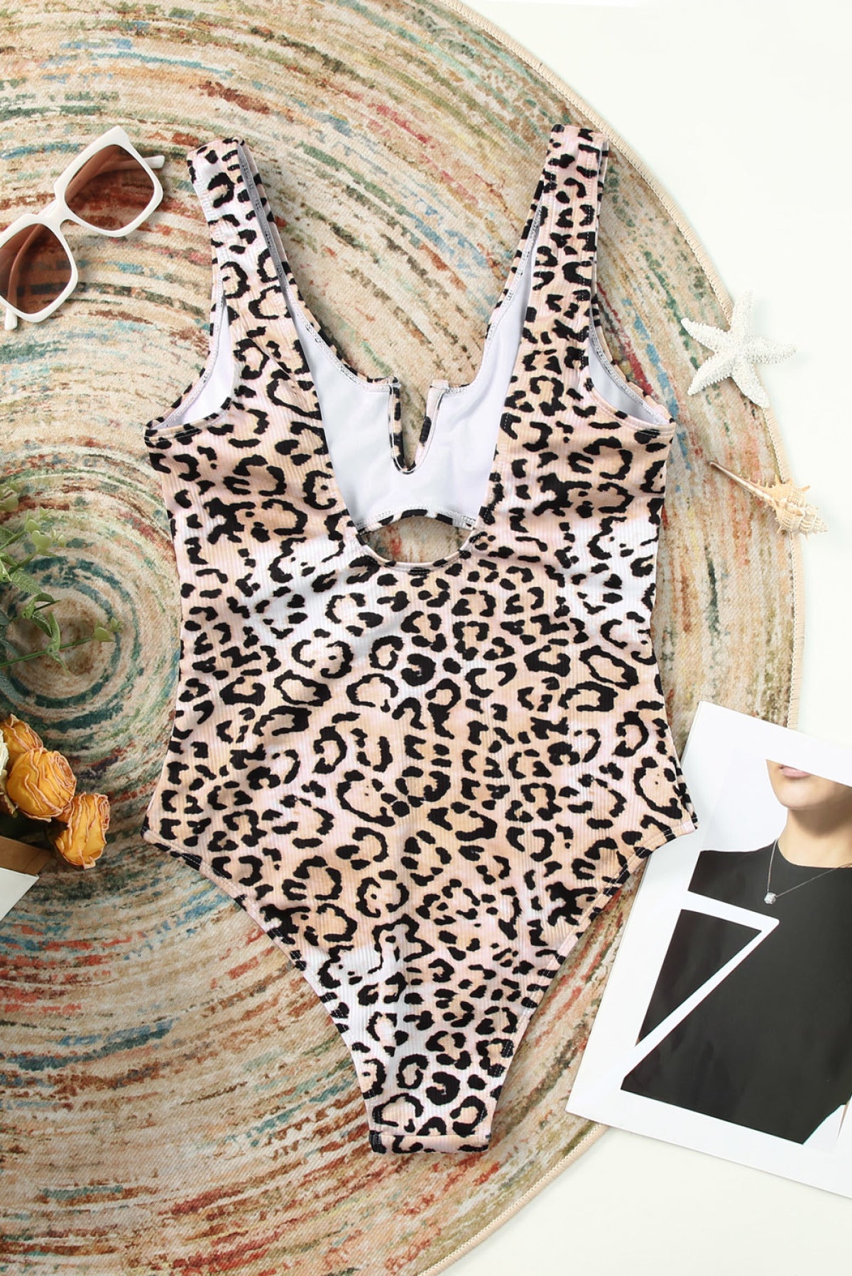 Leopard Split V Neck One-Piece Swimsuit