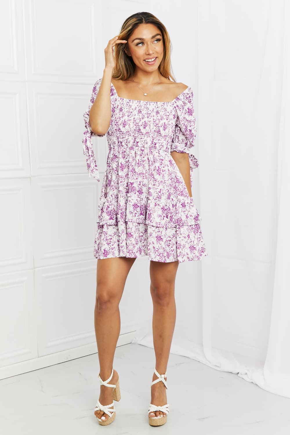 Touch of Elegance Full Size Floral Ruffle Mini Dress