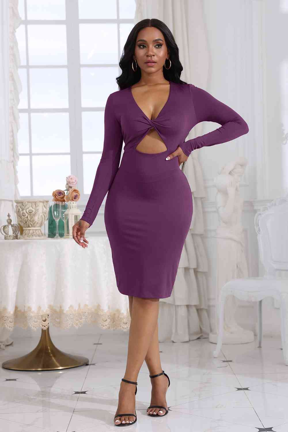 Cutout Twisted Long Sleeve Dress