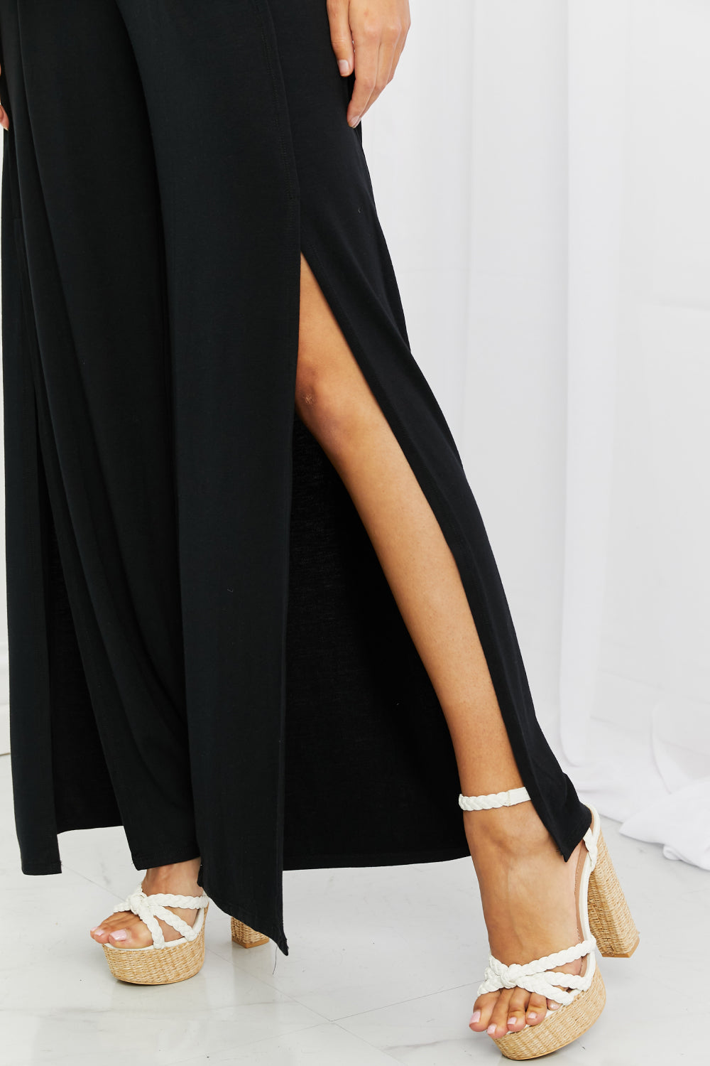 Heatwave Front Slit Flowy Pants in Black