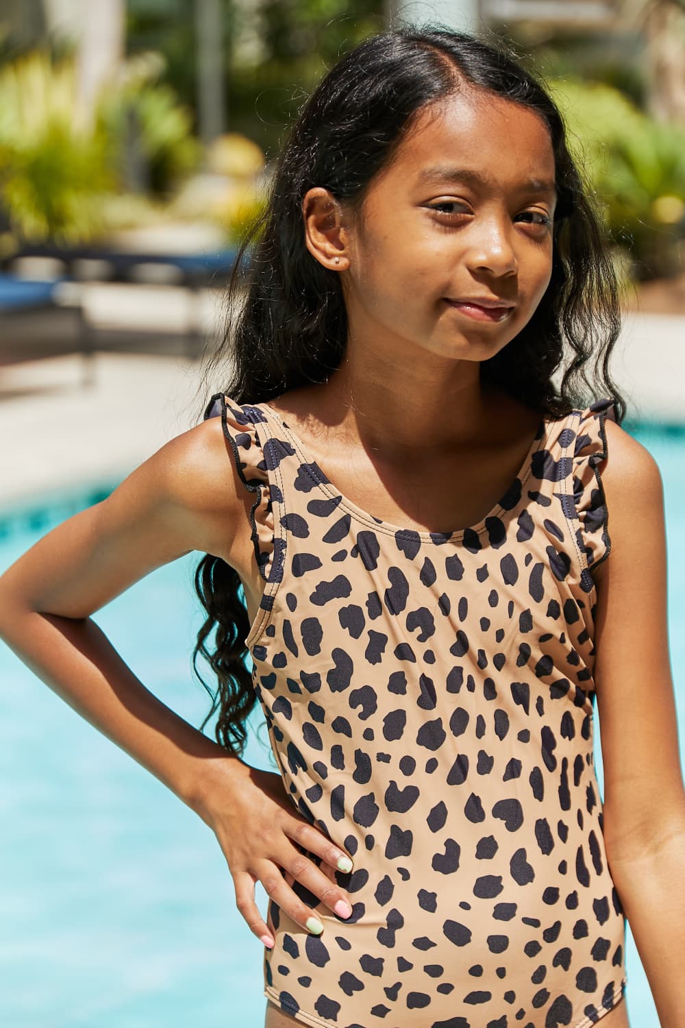 Float On Mommy & Me Ruffle Faux Wrap One-Piece in Leopard