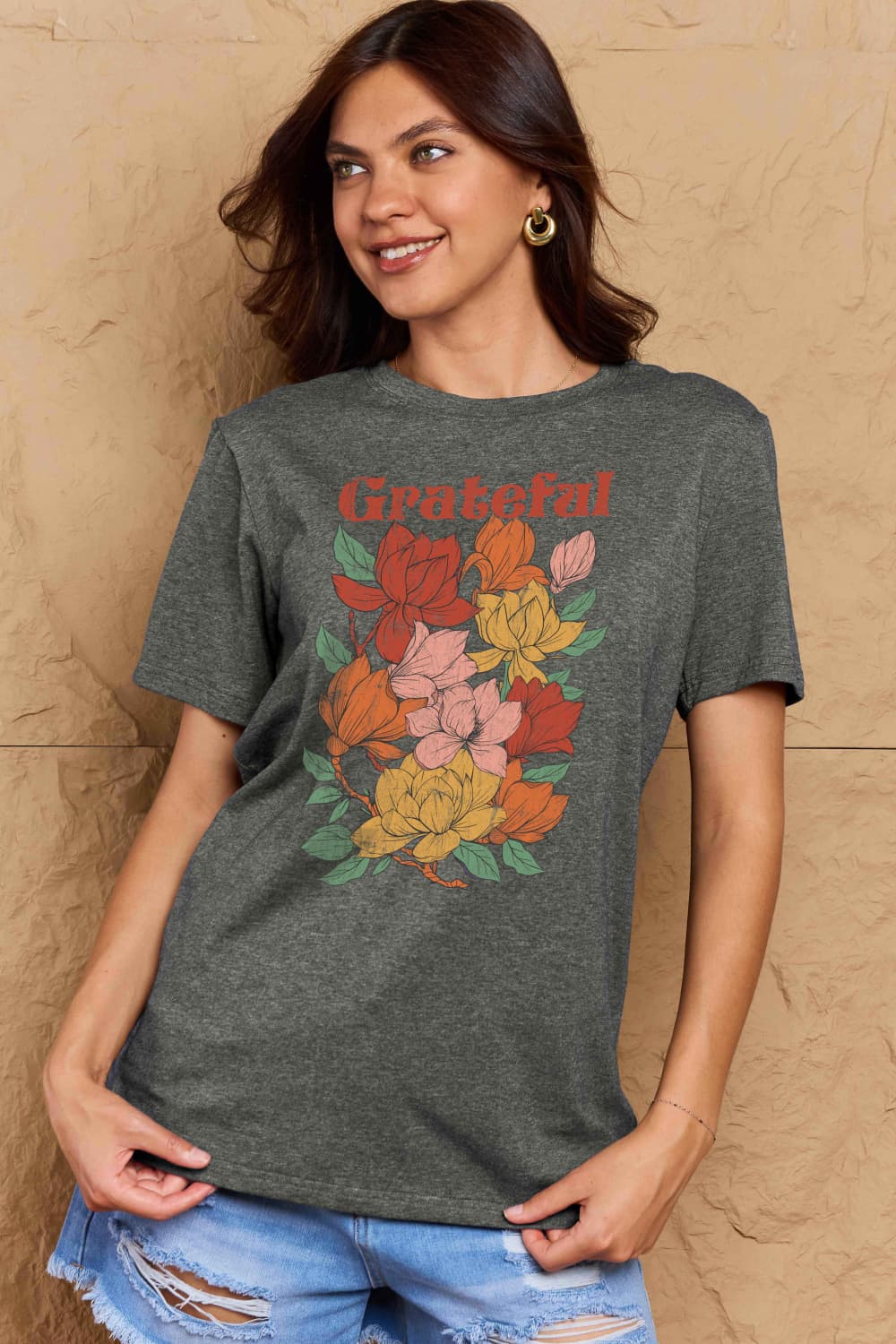 GRATEFUL Flower Graphic Cotton T-Shirt