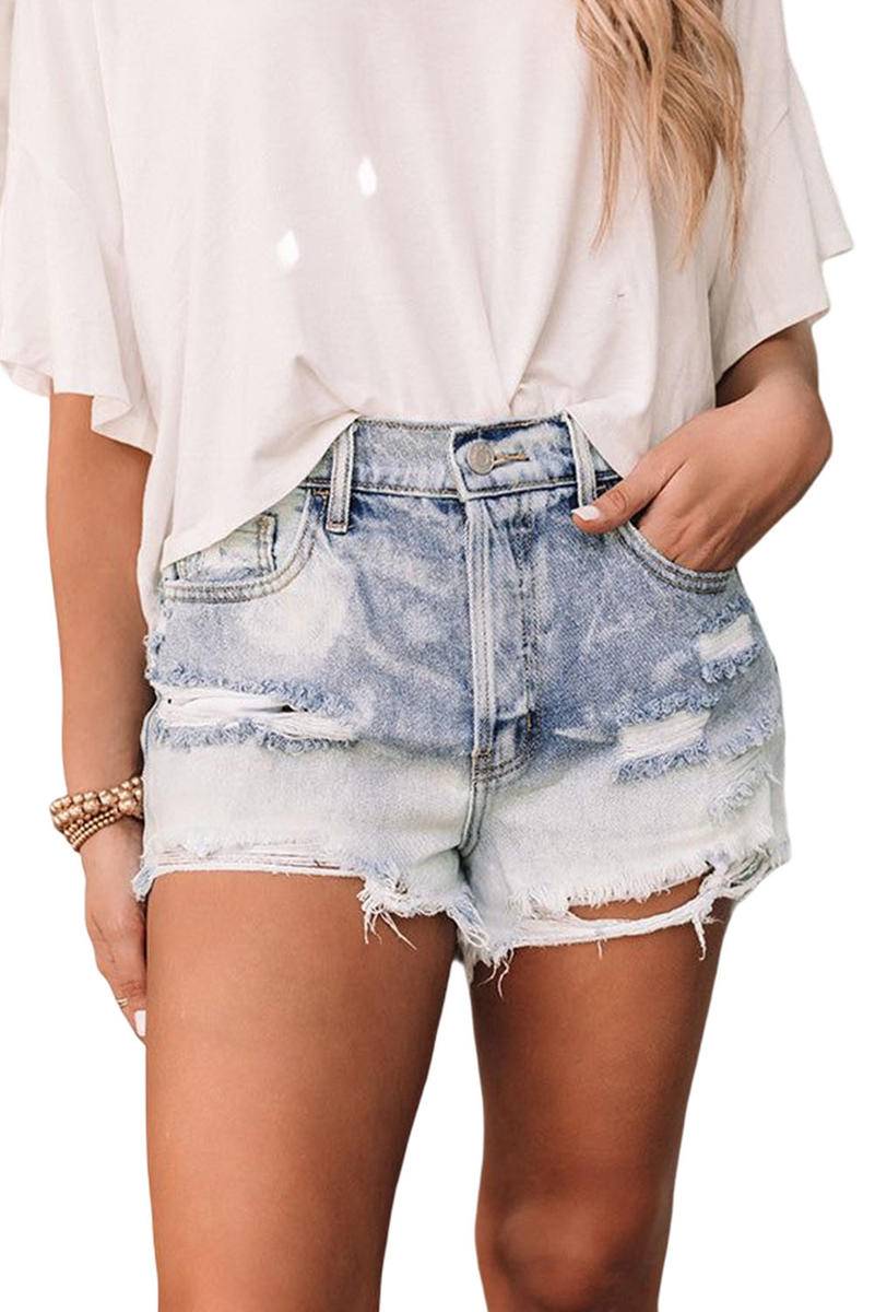 Bleached Wash Distressed Denim Shorts