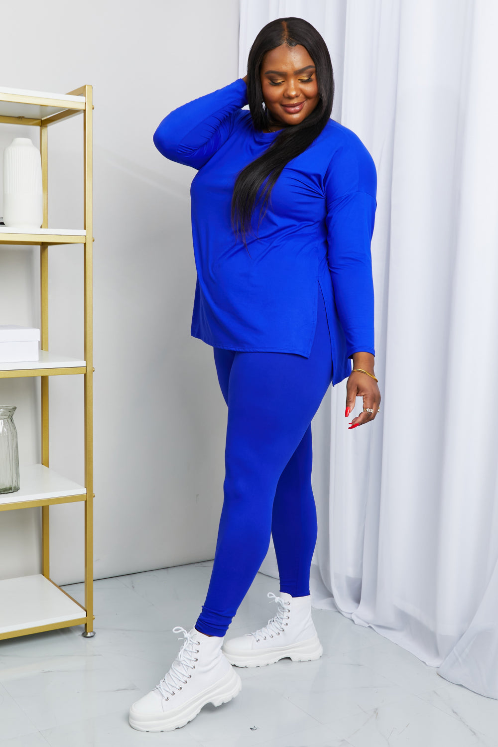 Ready to Relax Full Size Brushed Microfiber Loungewear Set in Bright Blue