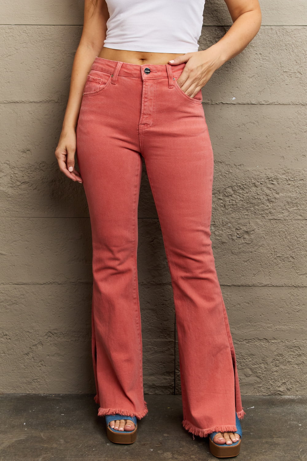 High Waist Side Slit Flare Jeans