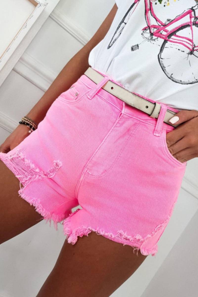 Solid Color Cut Out Distressed Denim Shorts