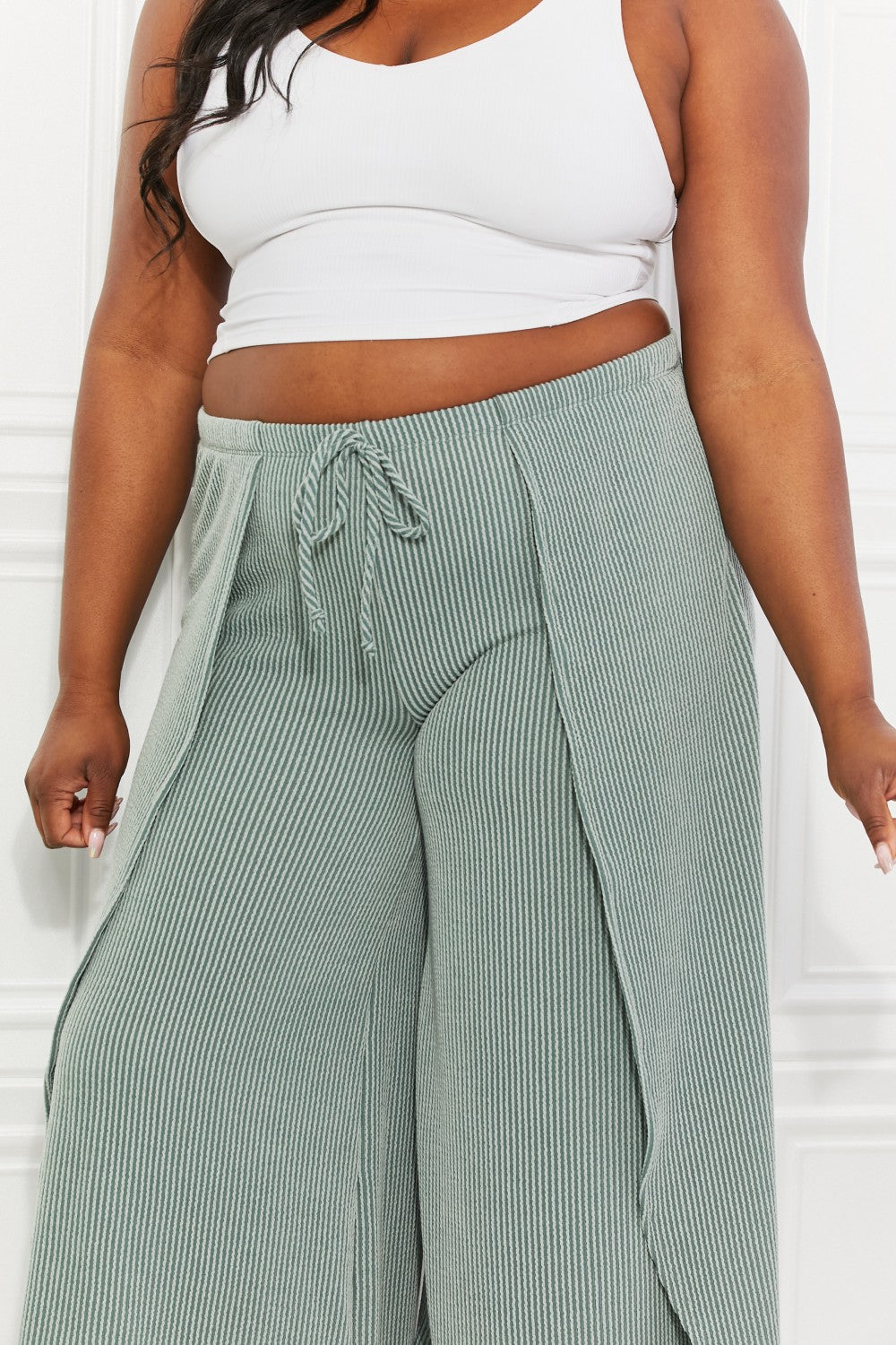 Split Wide Leg Pants in Sage