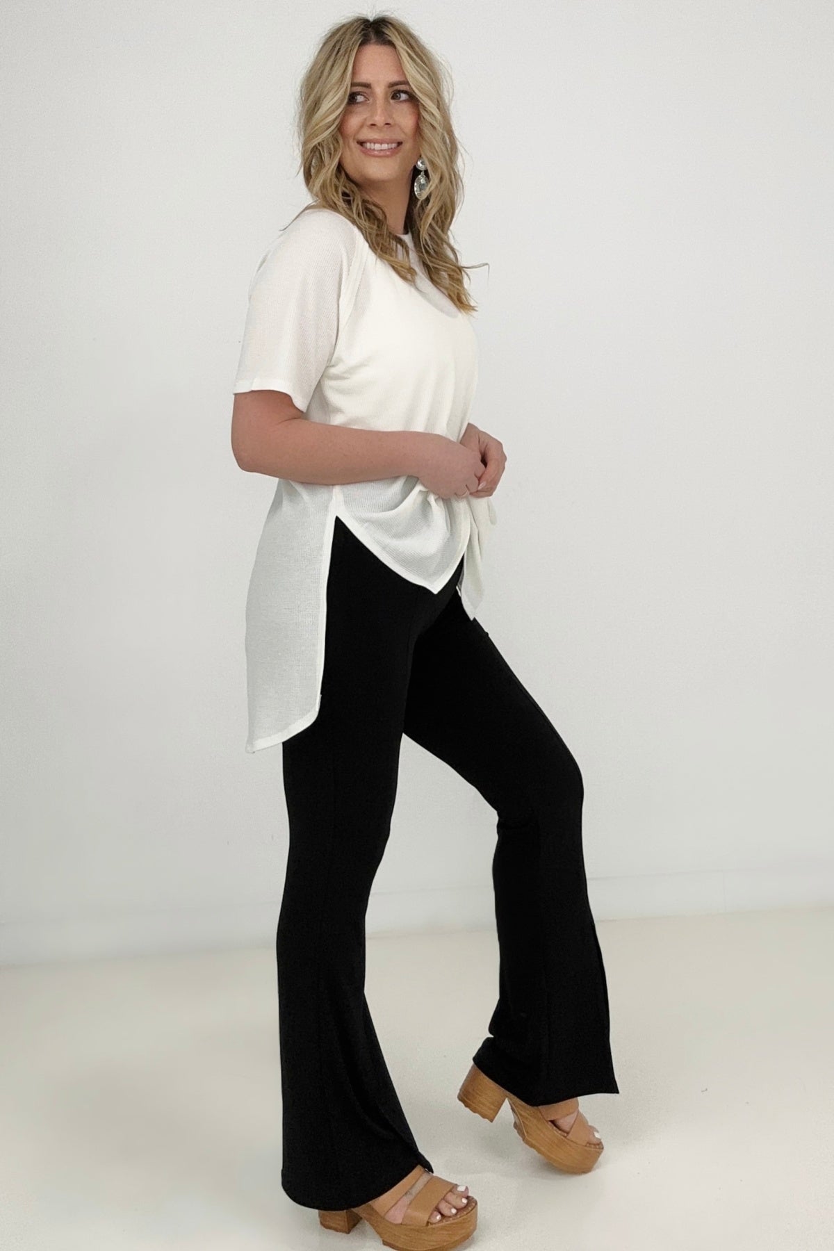 High Rise Front Slit Flare Pants