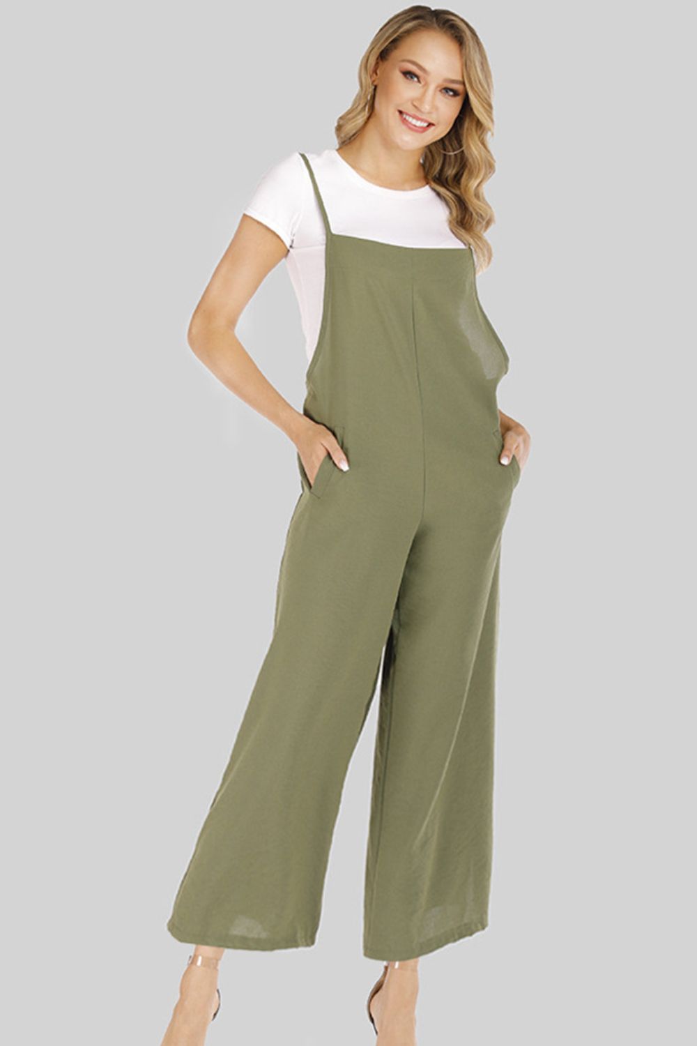 Cropped Wide Leg Overalls with Pockets