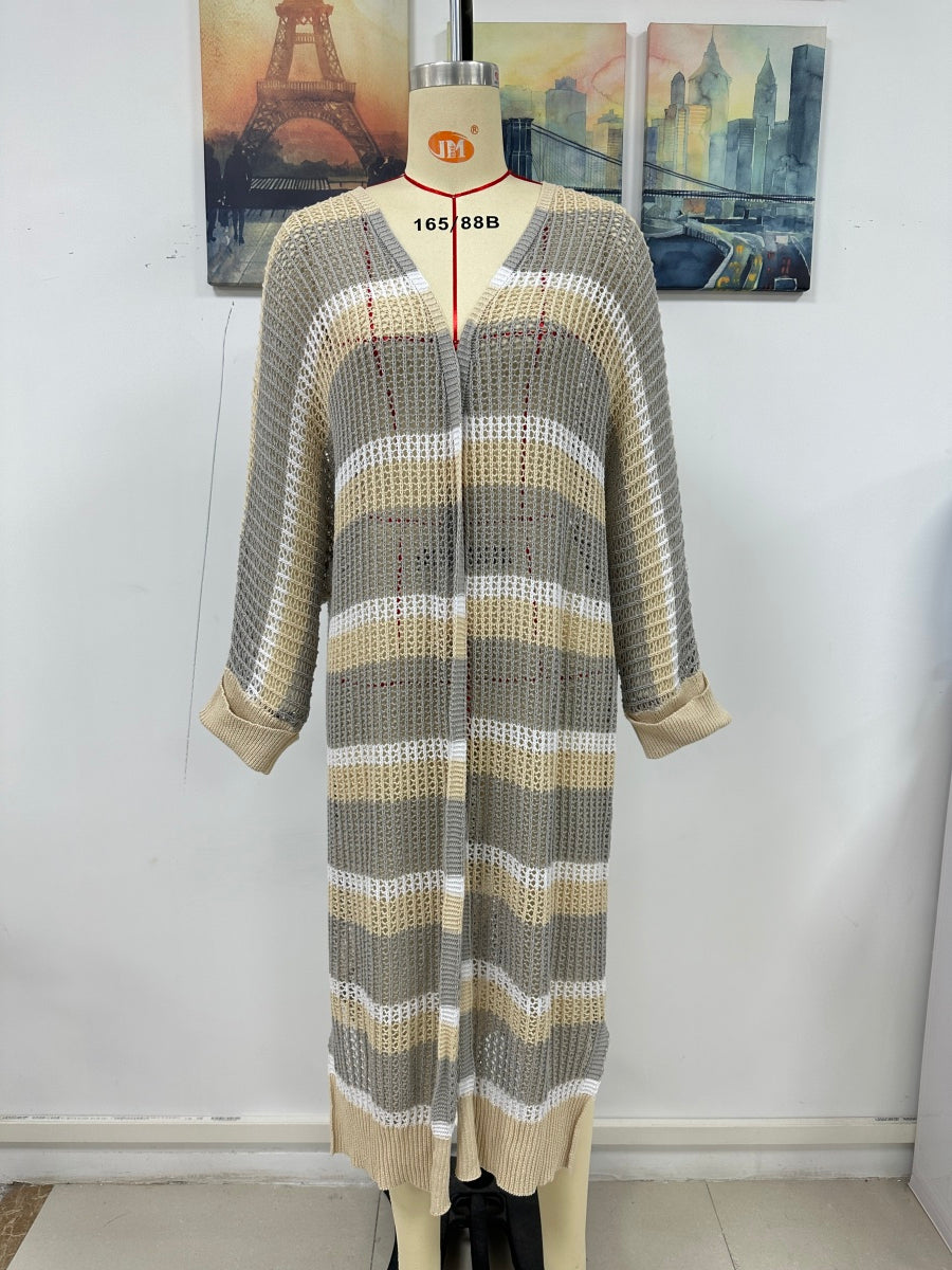 Striped Cuff Long Sleeve Mid-Length Kimono