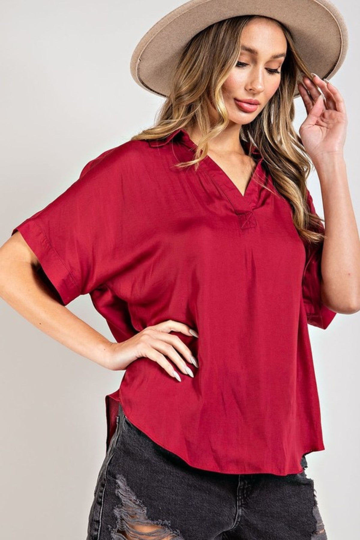 V-Neck Short Sleeve Blouse Top