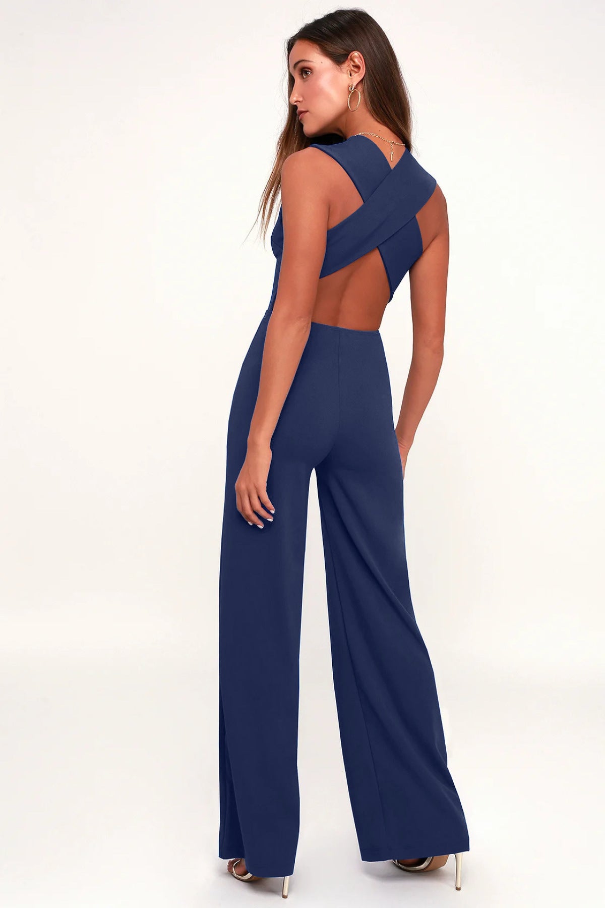 Solid Back Crisscross Sleeveless Jumpsuit