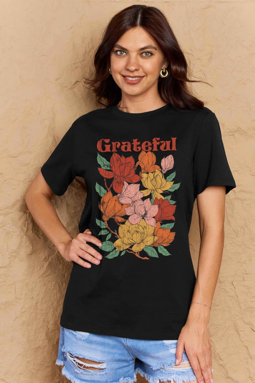 GRATEFUL Flower Graphic Cotton T-Shirt