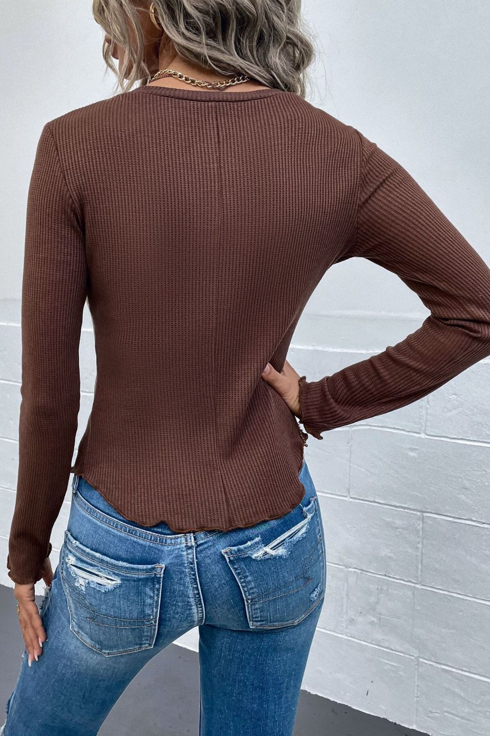 Quarter-Snap Round Neck Top