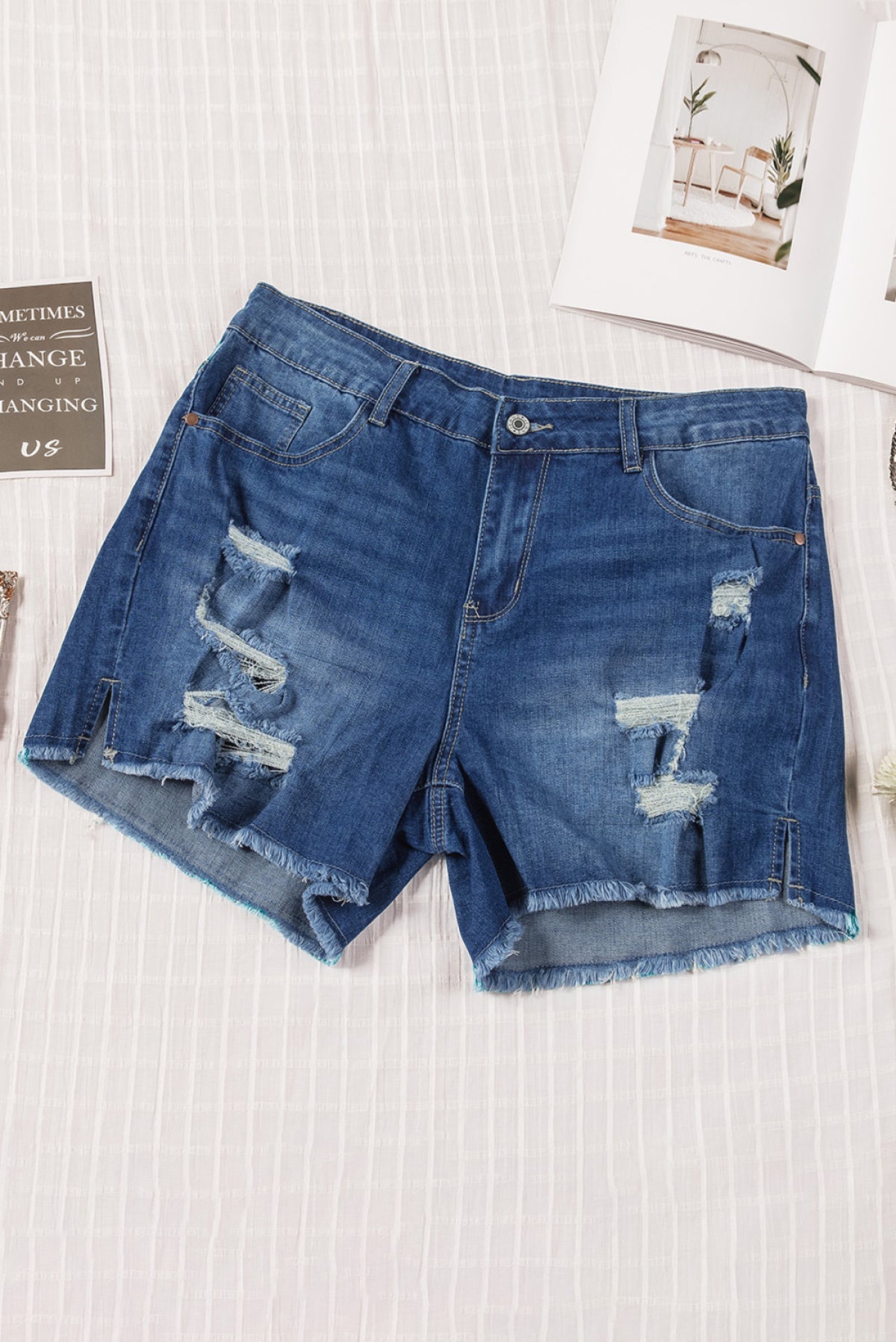 Distressed High Waist Plus Size Denim Shorts