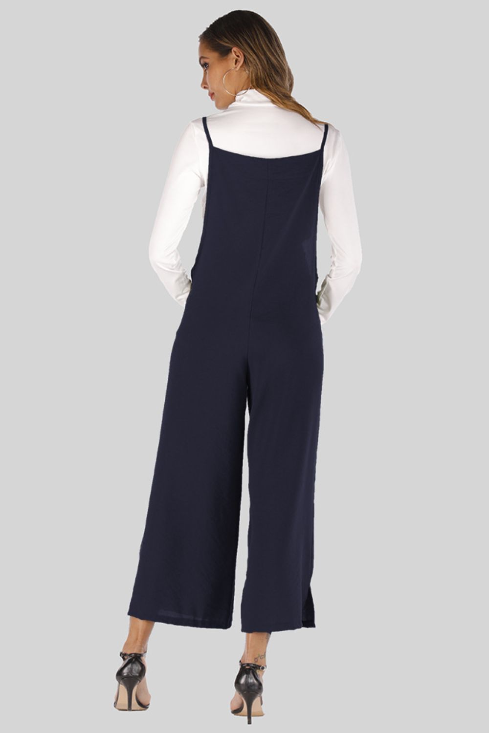 Cropped Wide Leg Overalls with Pockets