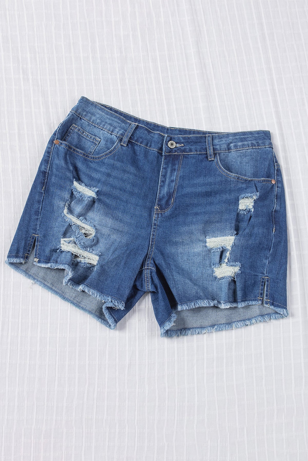 Distressed High Waist Plus Size Denim Shorts