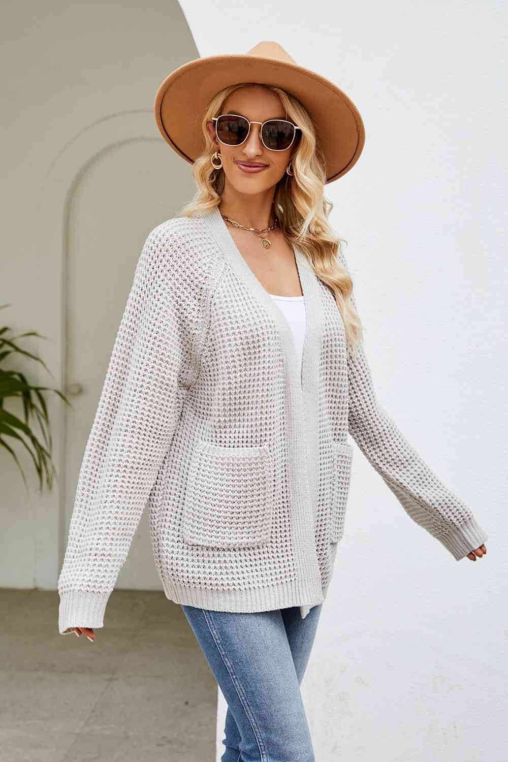 Open Front Long Sleeve Cardigan with Pockets