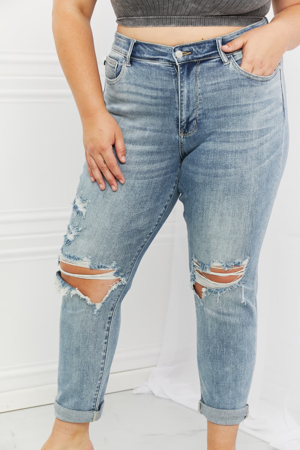 Full Size Mid Rise Boyfriend Jeans