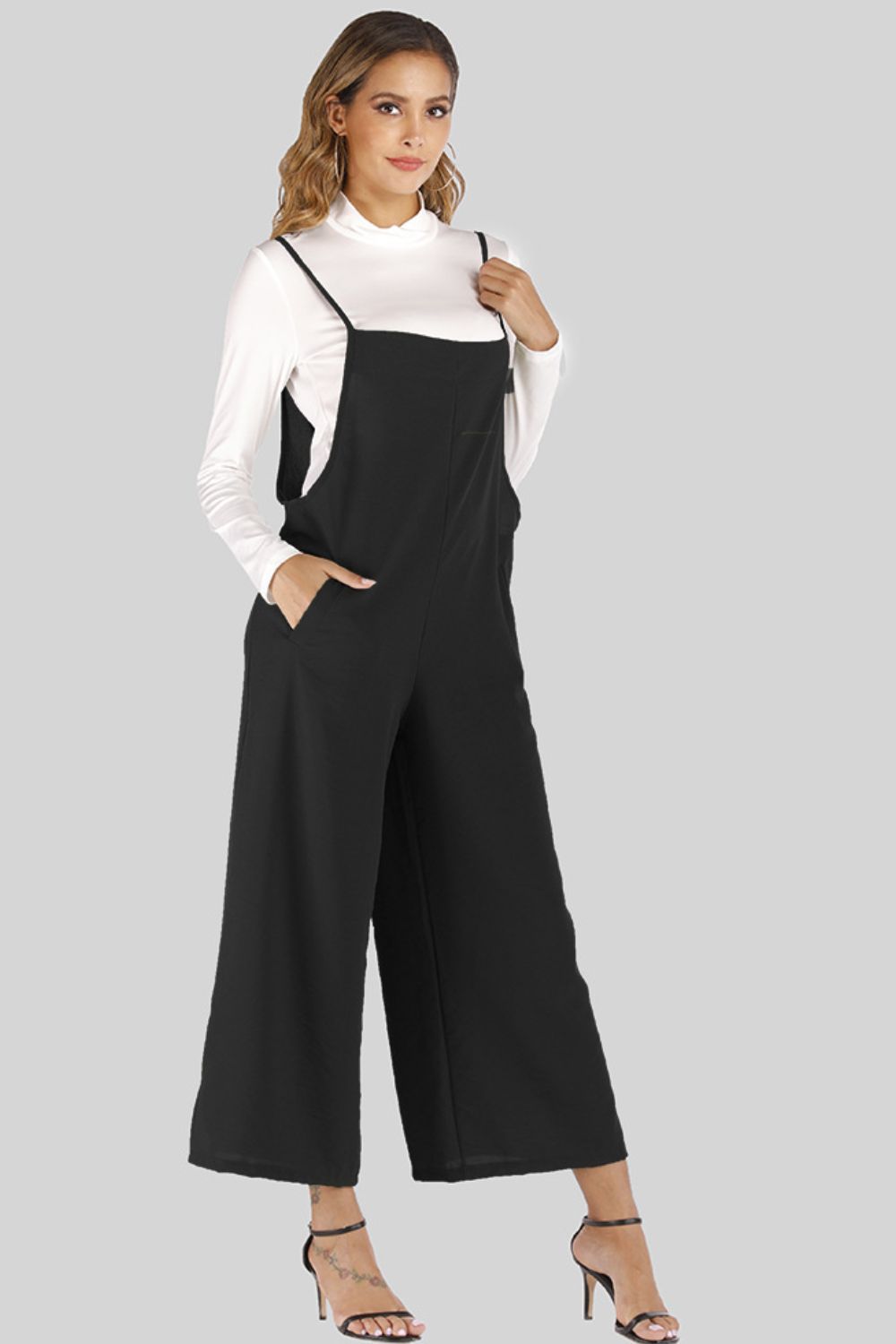 Cropped Wide Leg Overalls with Pockets