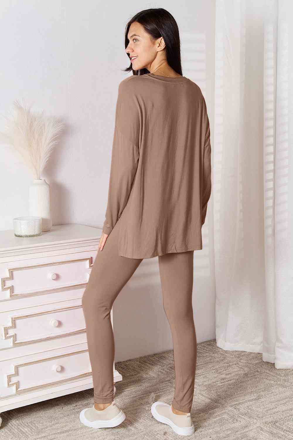 V-Neck Soft Rayon Long Sleeve Top and Pants Lounge Set