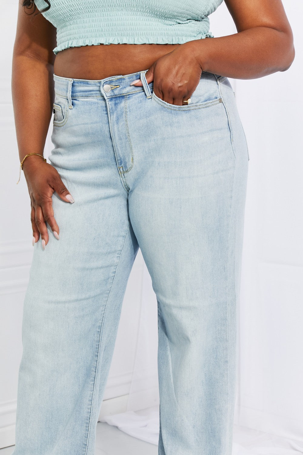 Full Size Cameron High Waist Destroyed Hem Straight Jeans