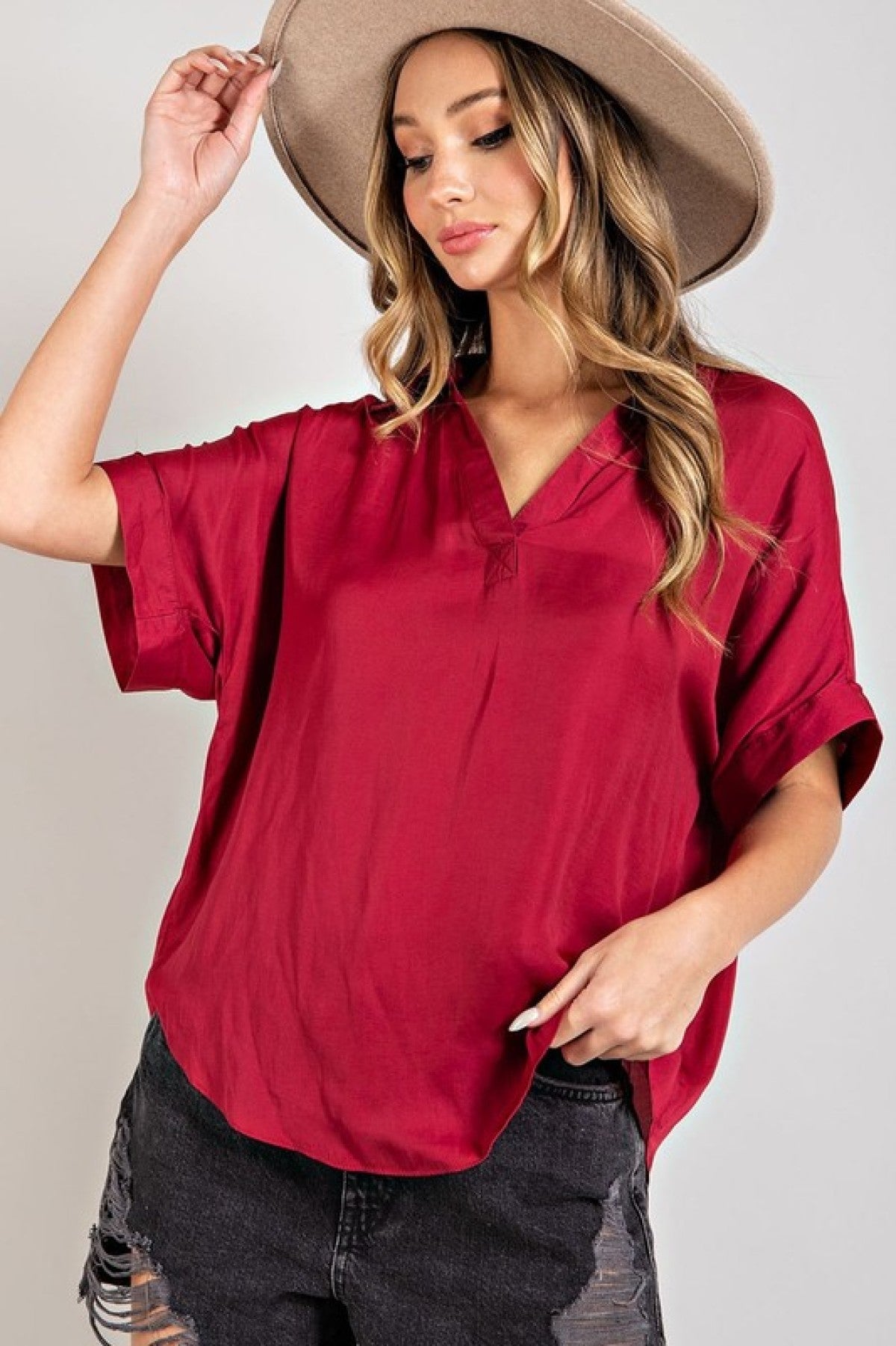 V-Neck Short Sleeve Blouse Top