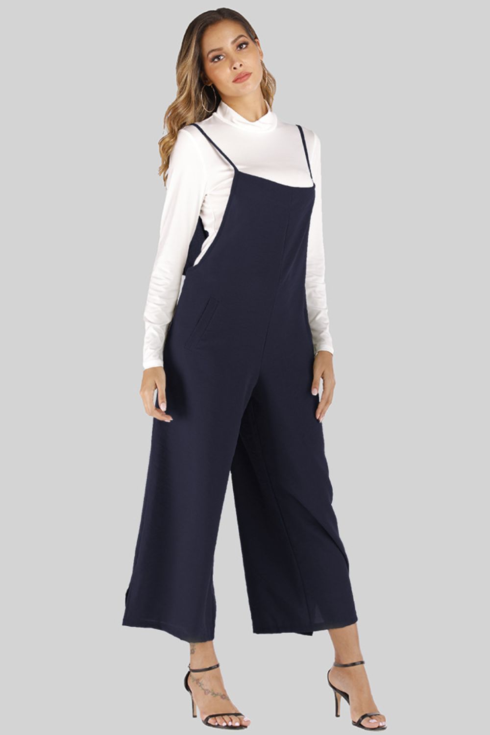 Cropped Wide Leg Overalls with Pockets