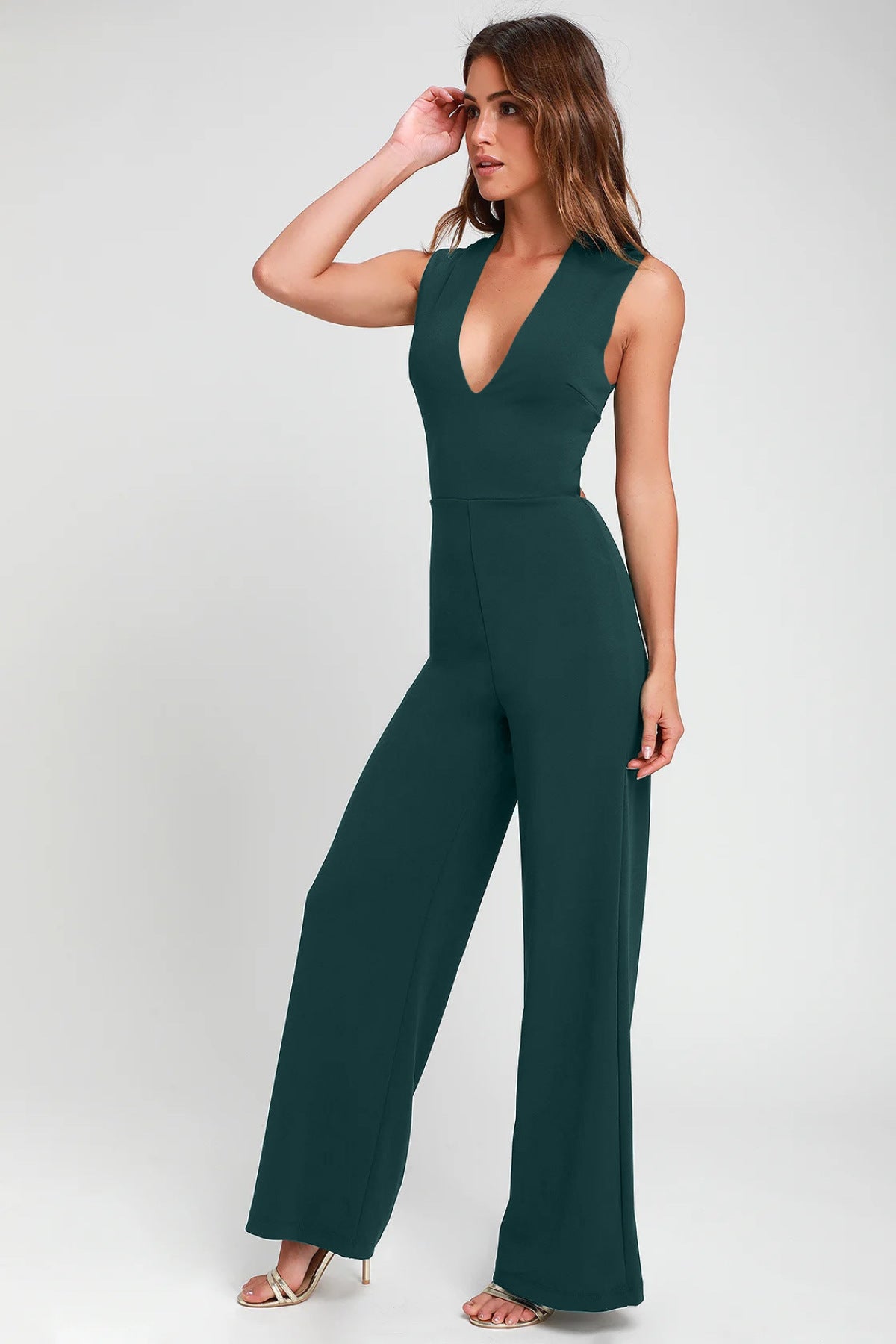 Solid Back Crisscross Sleeveless Jumpsuit