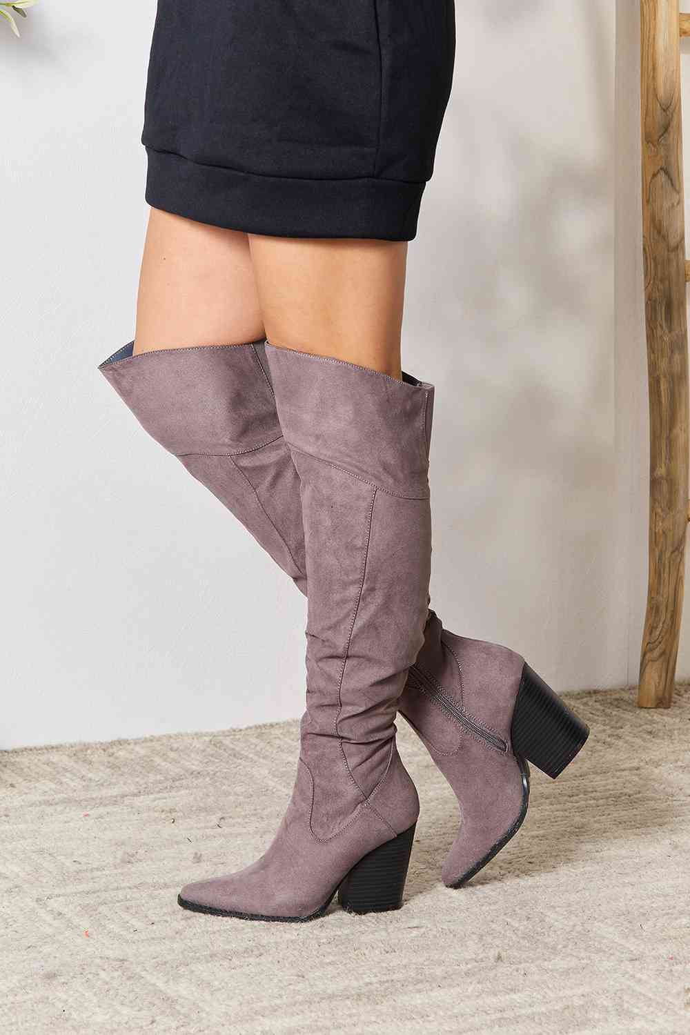 Corp Block Heel Knee High Boots