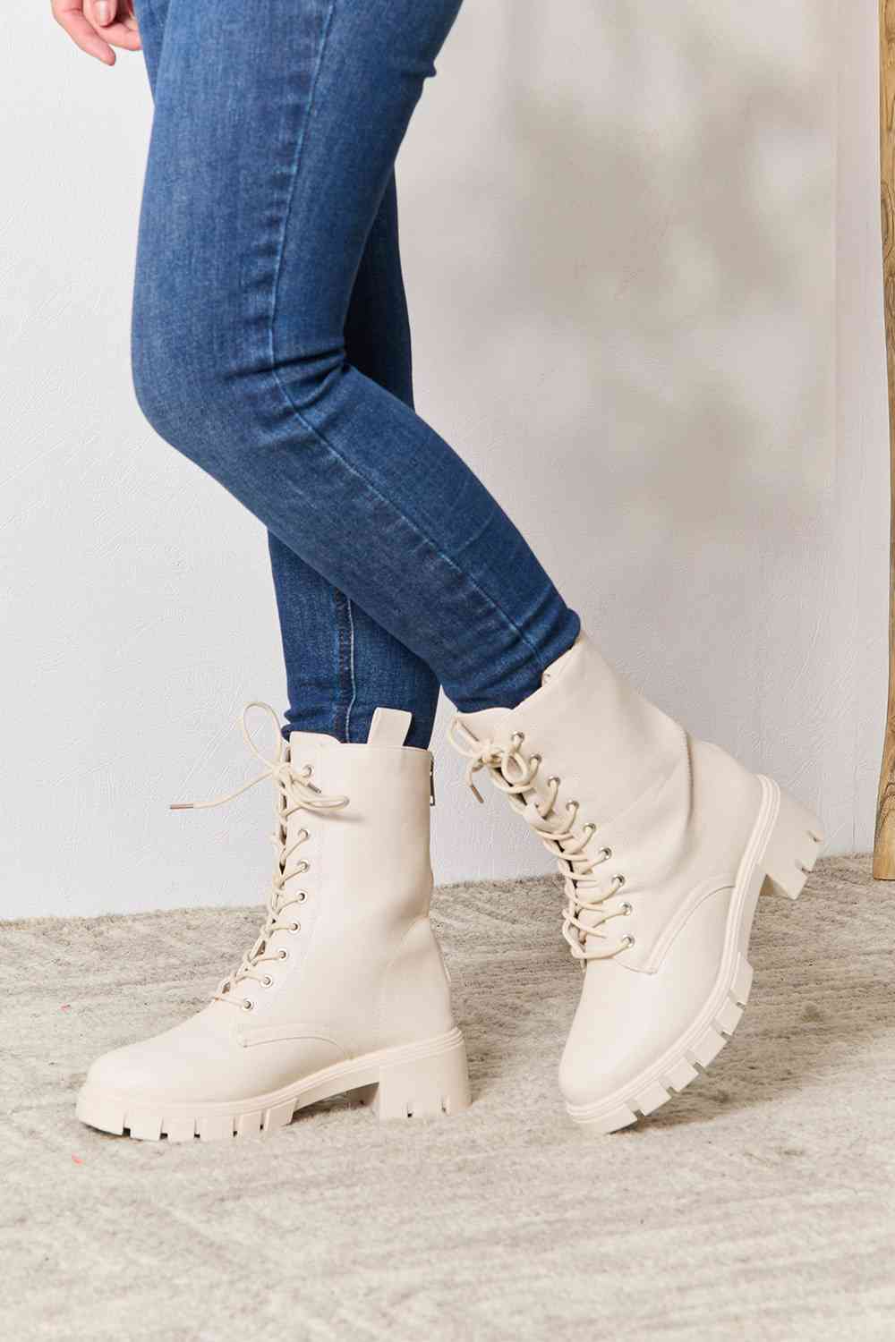 Zip Back Lace-up Front Combat Boots