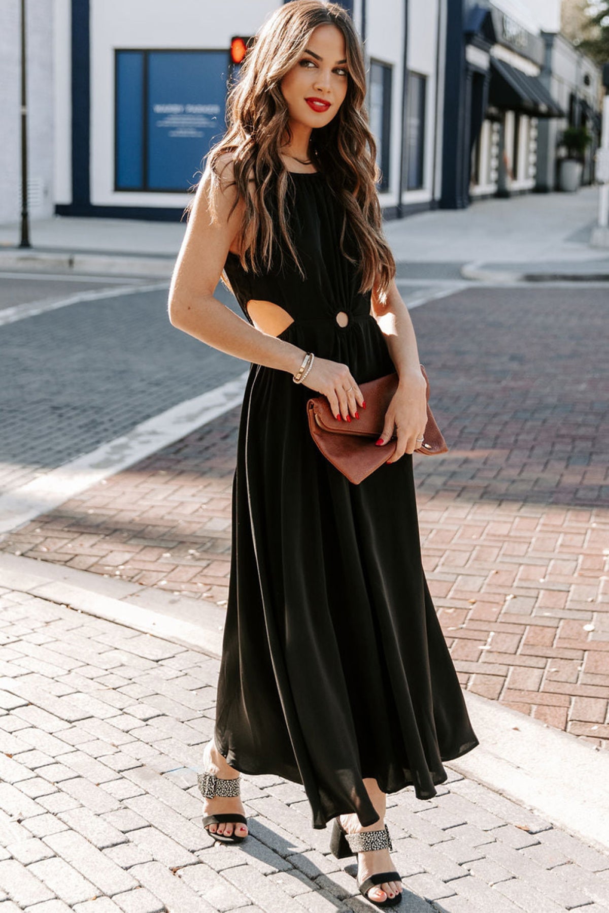 Side Cutout Round Neck Sleeveless Maxi Dress