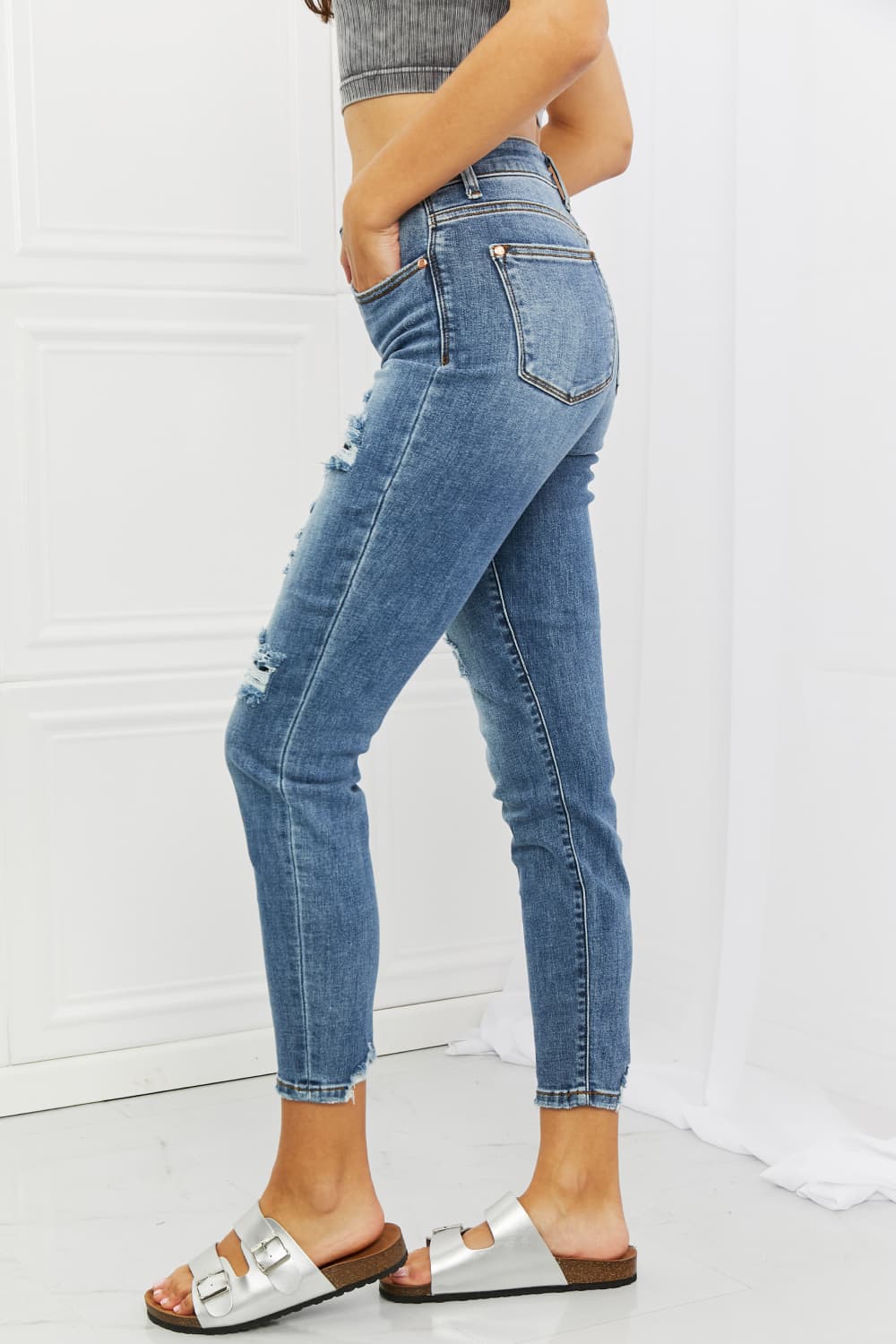 Full Size Distressed Patch Jeans