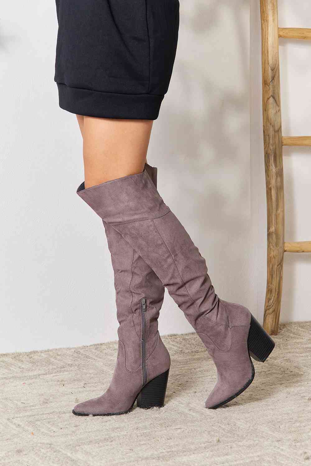 Corp Block Heel Knee High Boots