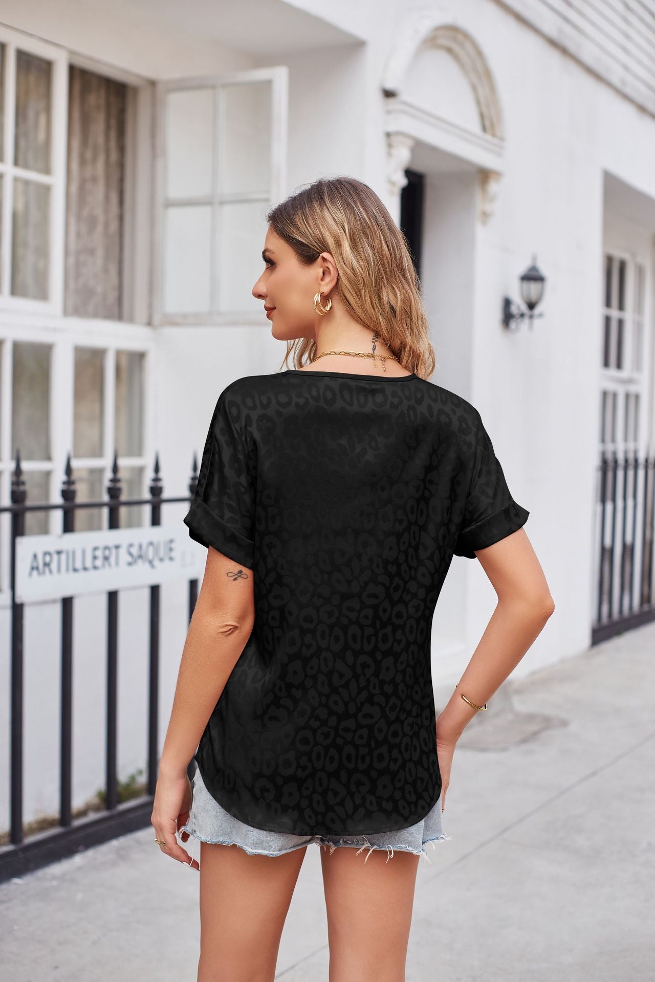 Leopard Print Curved Hem Satin Top