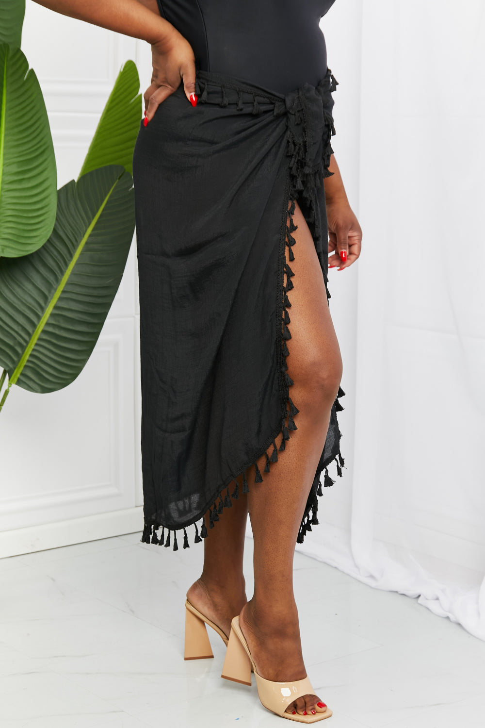 Swim Relax and Refresh Tassel Wrap Cover-Up in Black