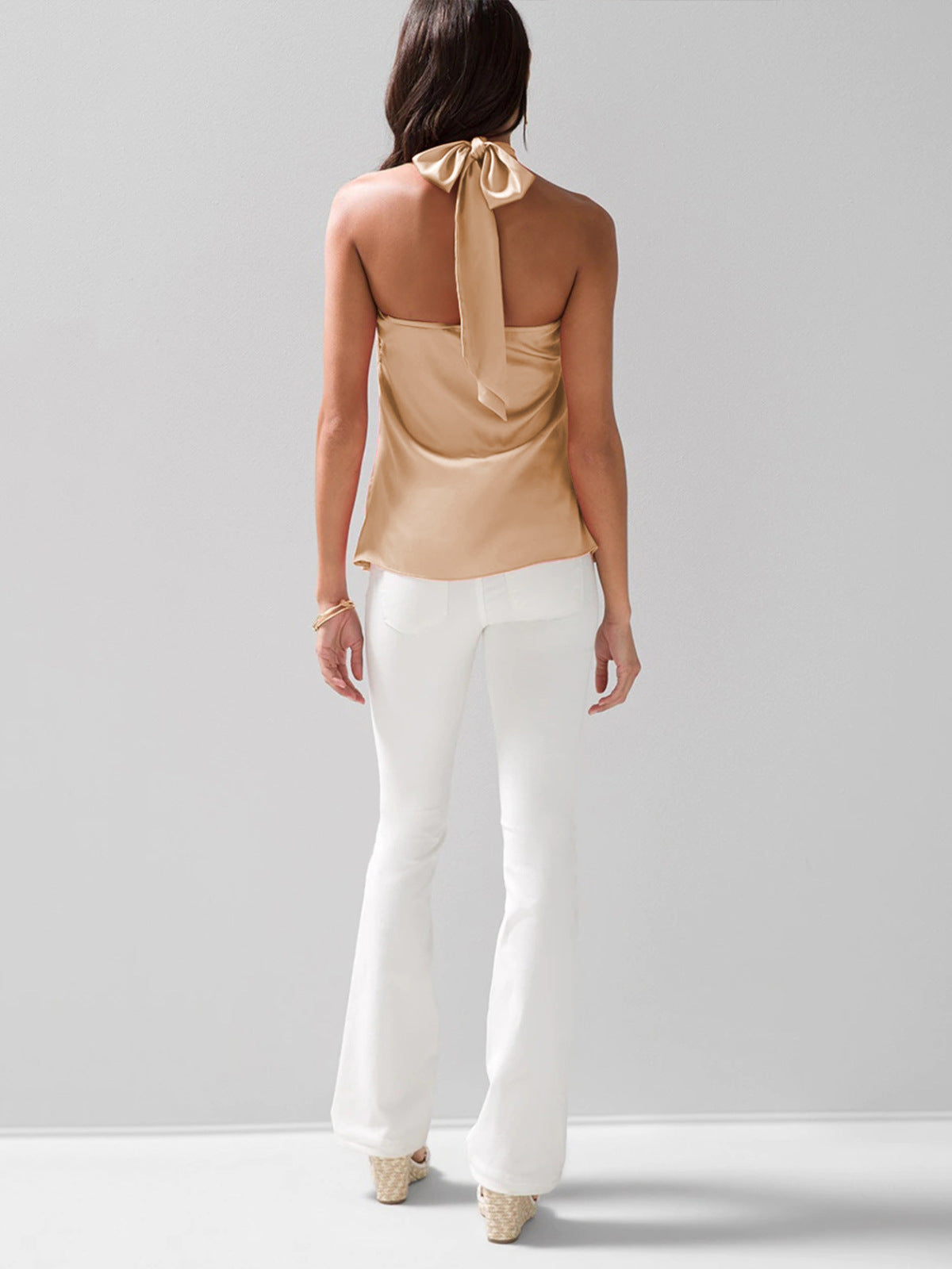 Solid Satin Halter Keyhole Top