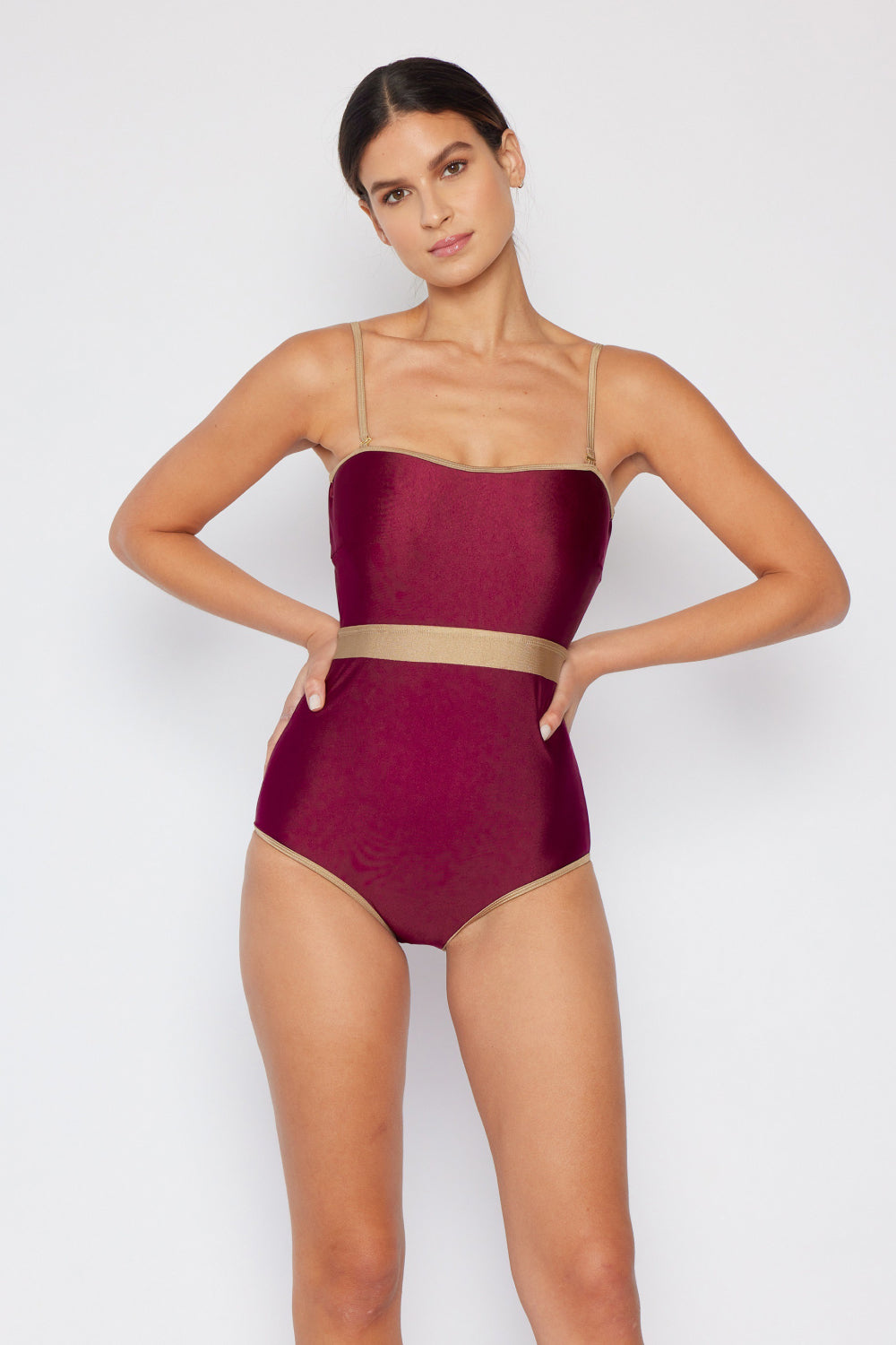 Swim Wave Break Mommy & Me Contrast Trim One-Piece in Wine