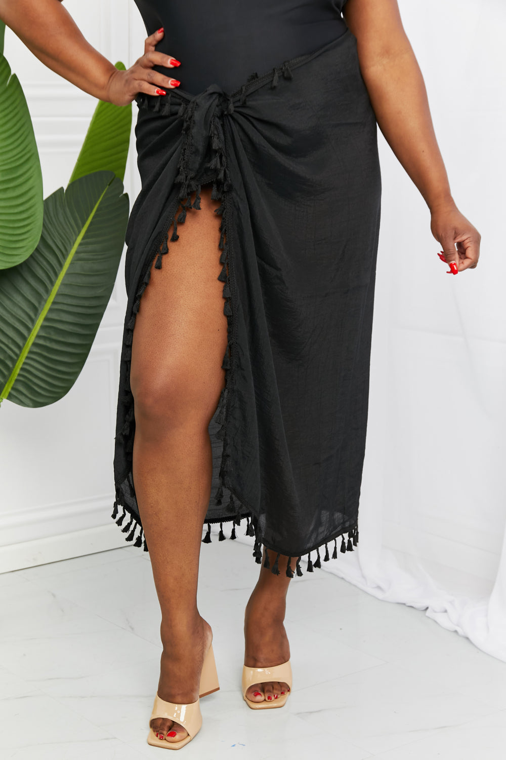 Swim Relax and Refresh Tassel Wrap Cover-Up in Black