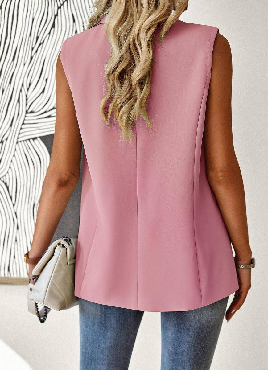 Solid Loose Fit Lapel Single-Breasted Sleeveless Vest