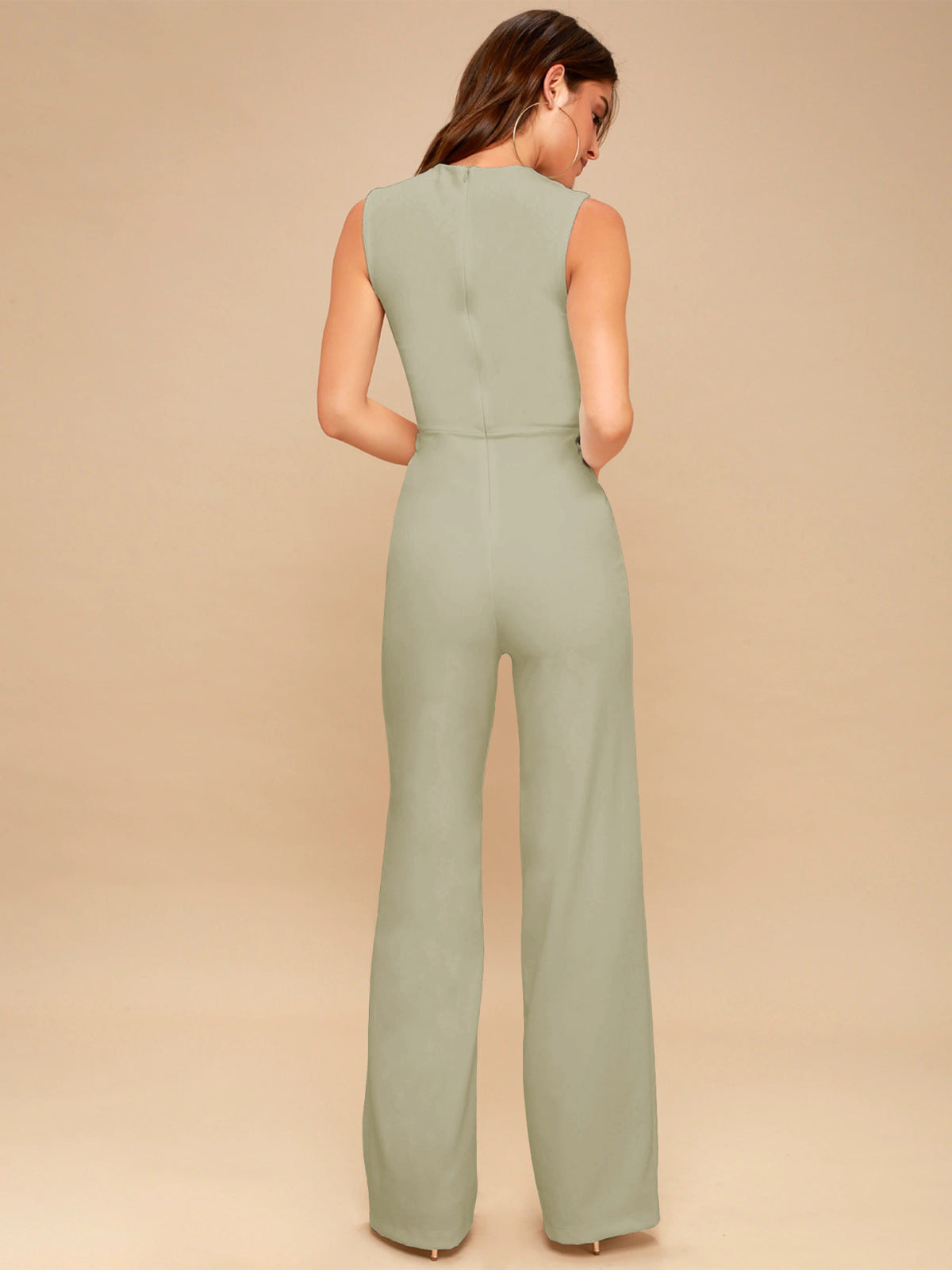 Solid Square Neck Back Zip Up Jumpsuit