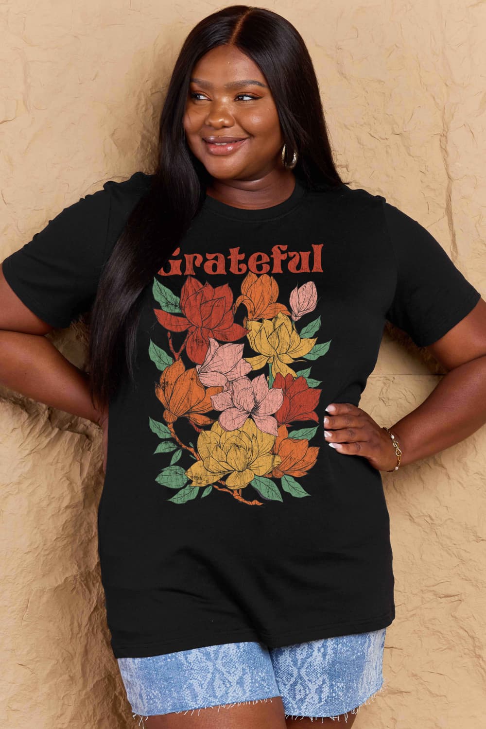 GRATEFUL Flower Graphic Cotton T-Shirt