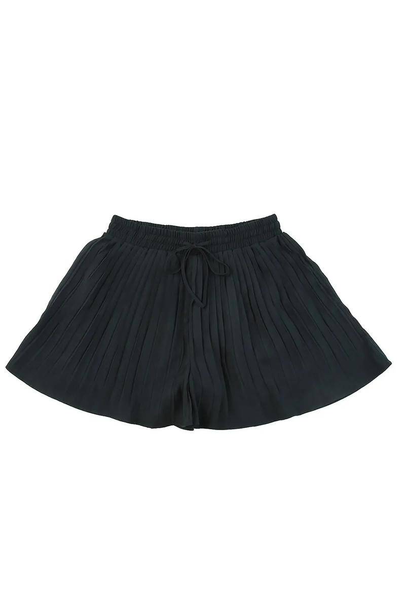 High Waist Drawstring Pleated Shorts