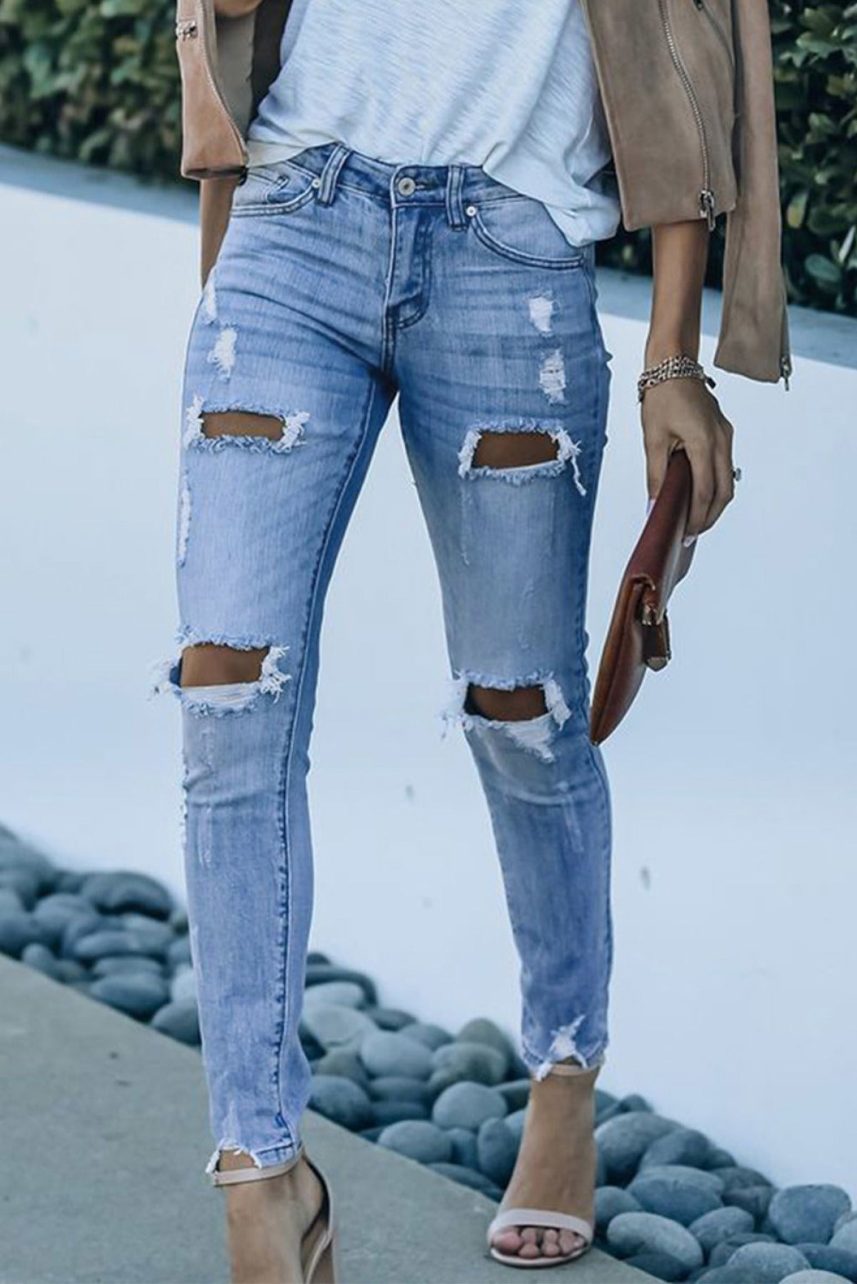 High Waist Distressed Skinny Jeans