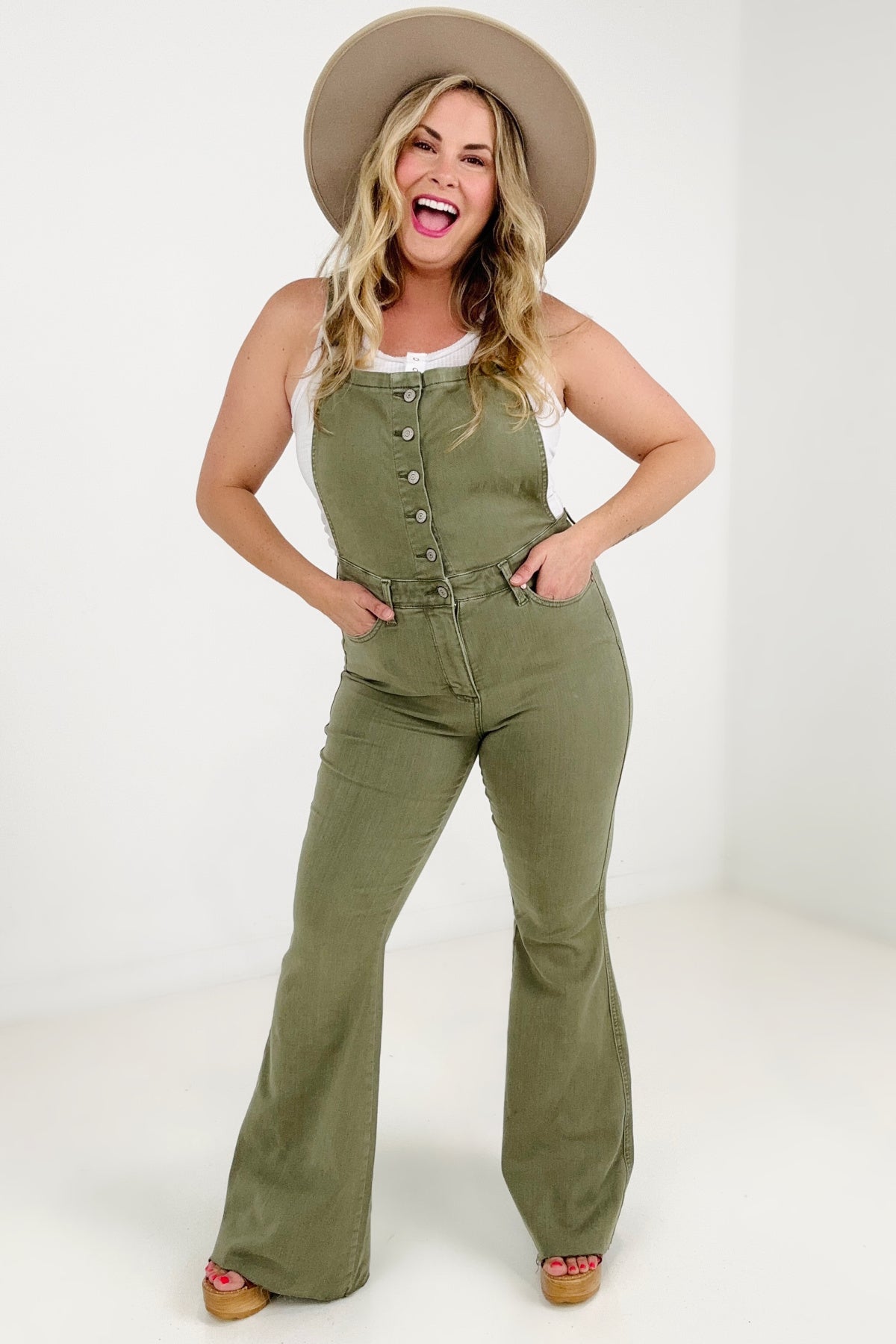 High Waist "Control Top" with Release Hem Retro Flare Overall