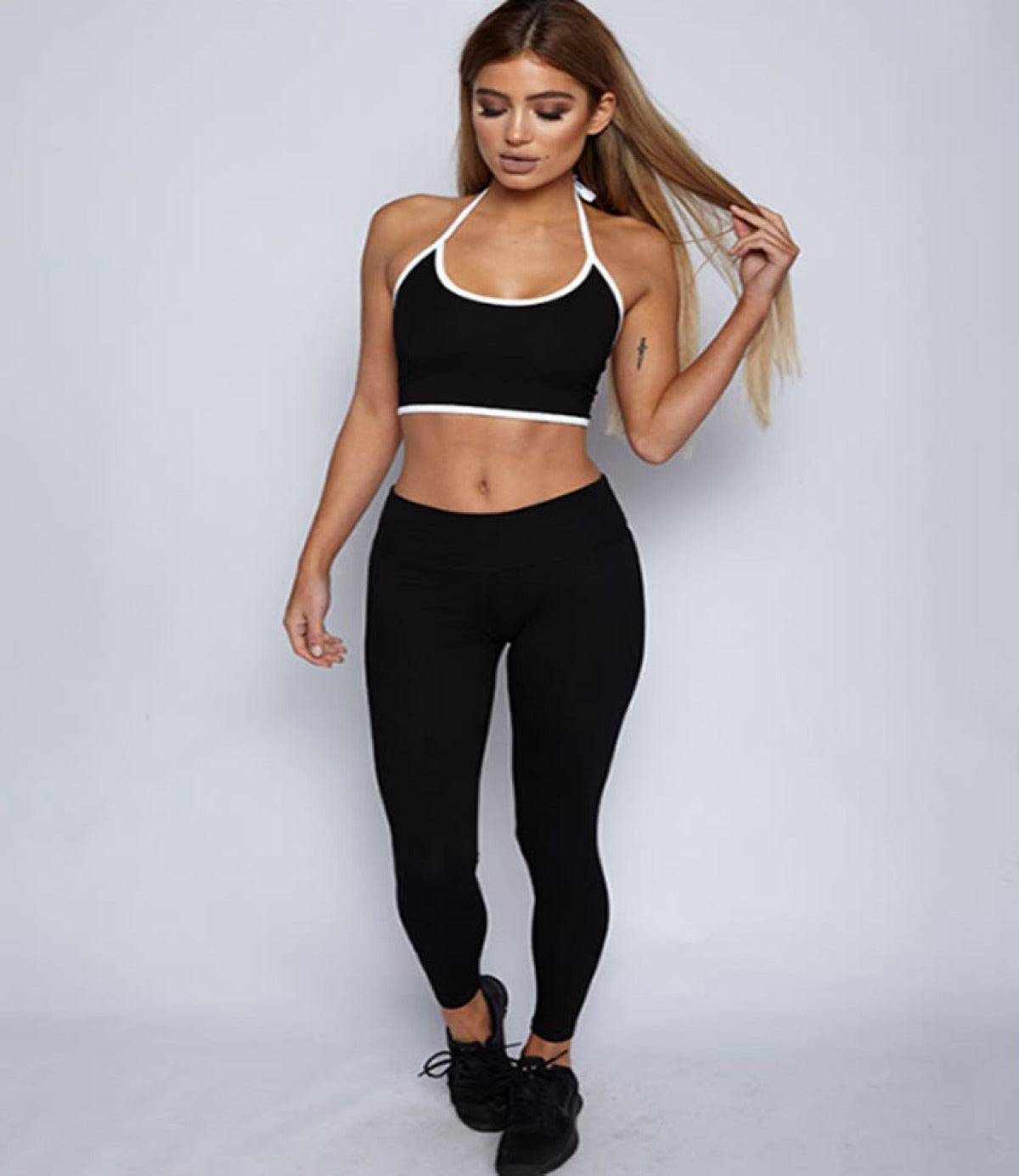 Solid Halter Yoga Top & Leggings Active Set