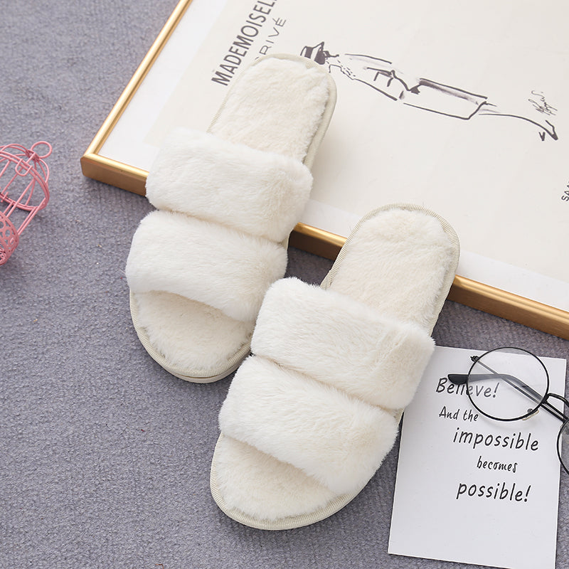 Faux Fur Double Strap Slippers