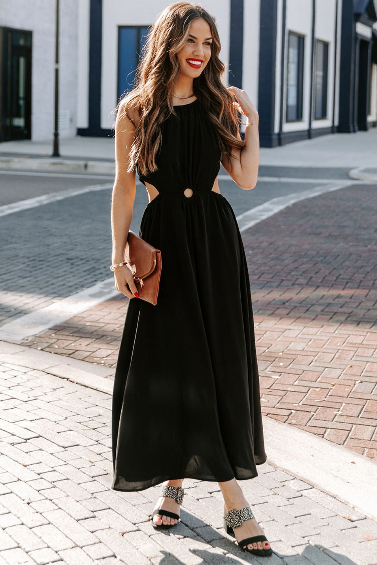 Side Cutout Round Neck Sleeveless Maxi Dress